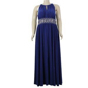 RM Richards Dress Sz 20W Royal Blue Beaded Sequin Key Hole Poly Spandex Dress